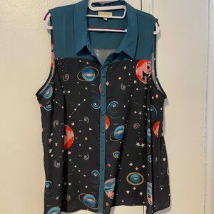 ModCloth Sleeveless Space Galaxy Solar System Blouse